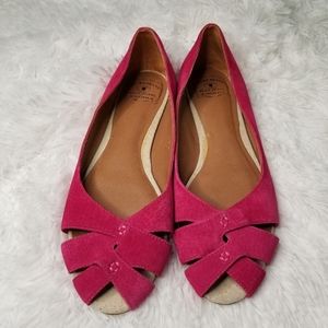 Lucky Brand pink suede criss cross peep toe flats